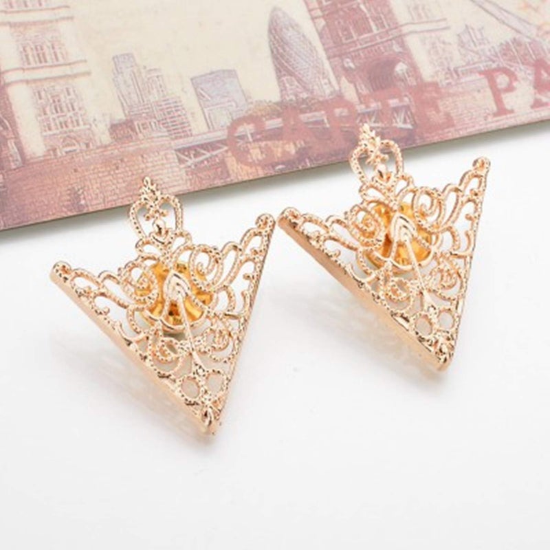 YouU TFYU 4 Pcs Deer Head Double Link Chains, Gold Stud, Retro Hollow Pattern and Angle Triangle Tassels Collar Pins Brooch Clip Pin Brooches Shirt Collar Decoration Parts with Free Box - Image 5